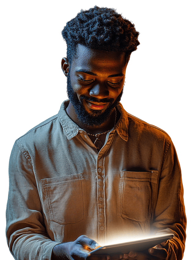 Man learning with tablet